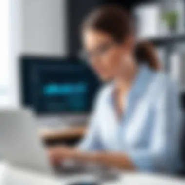 Data Analytics Review by a Customer Success Analyst A Customer Success Analyst reviewing data analytics on a laptop