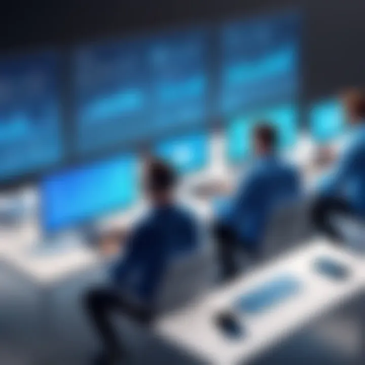 Artistic depiction of mobile developers creating applications for various devices.