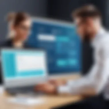 Collaboration Between Recruiters and Hiring Managers A recruiter and hiring manager discussing candidate profiles over a laptop